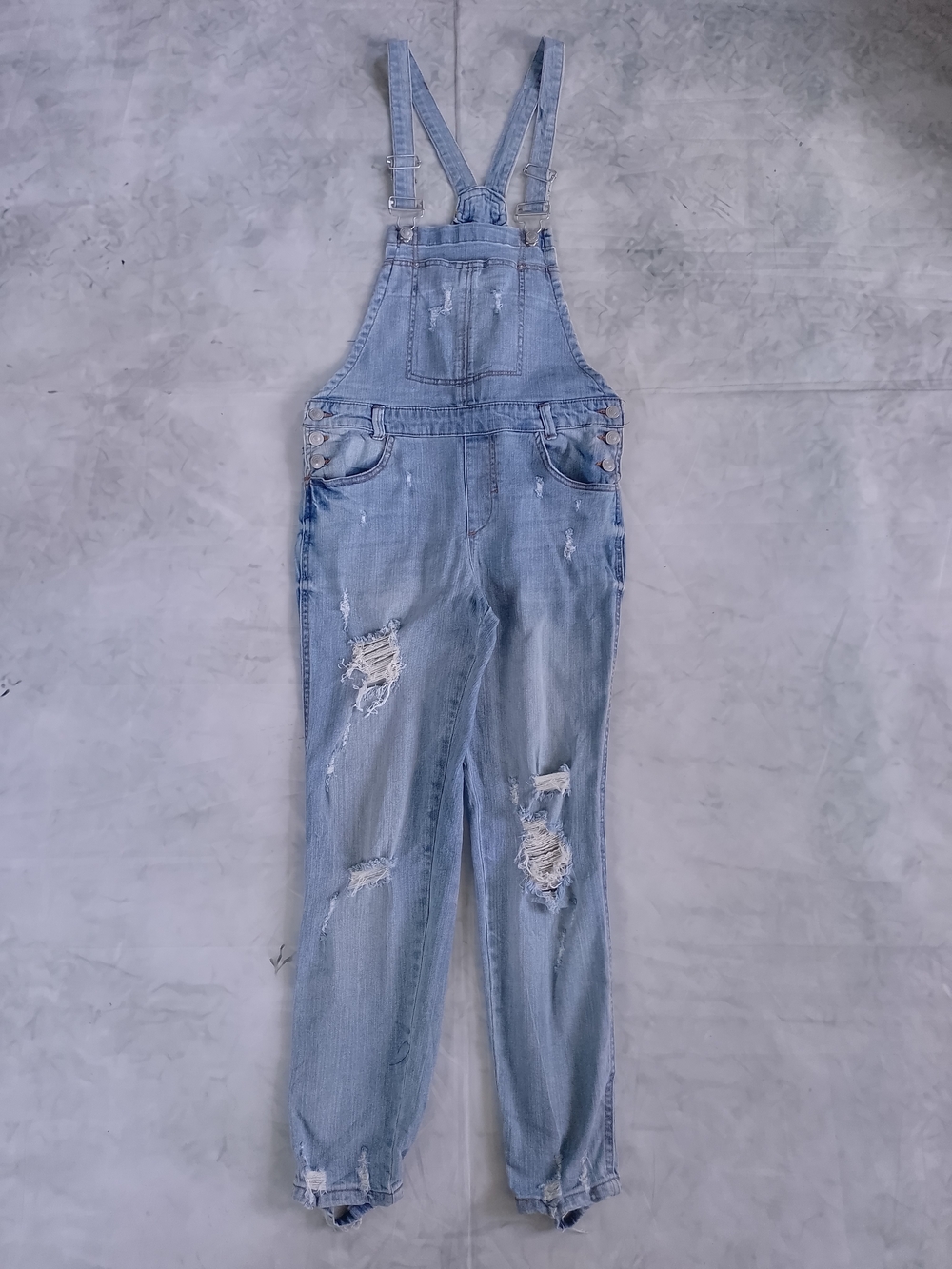 ALMOST FAMOUS Light Blue Distressed Denim Overalls for Women
